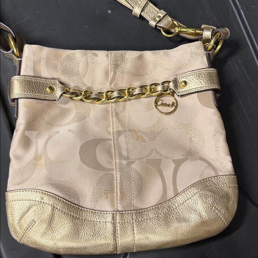 Coach Beige and Gold Chain Shoulder Bag